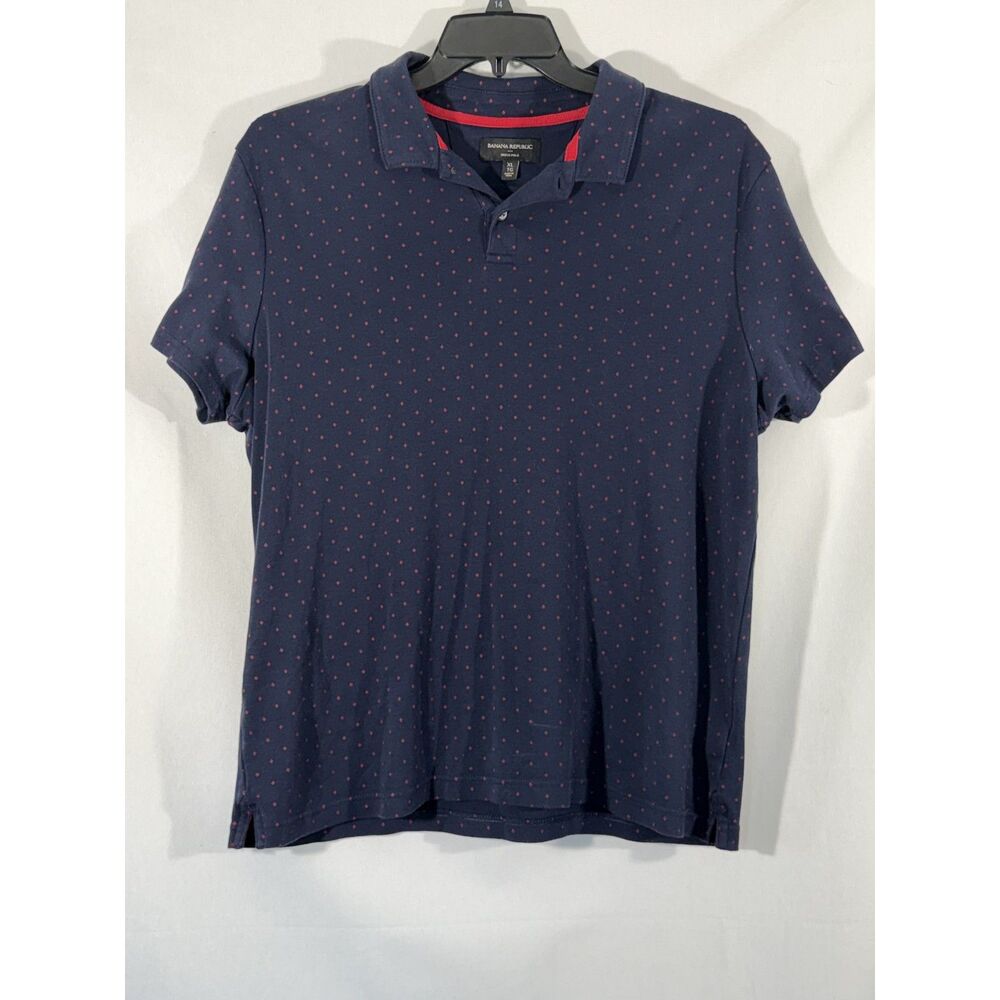 Banana Republic Men's XL Navy Red Micro Print Dress Polo Shirt